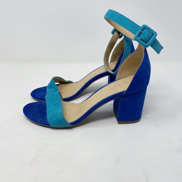 Chinese Laundry 6 Blue Teal Color Block Jody Ankle Strap Sandal Heels Open Toe - Picture 9 of 12
